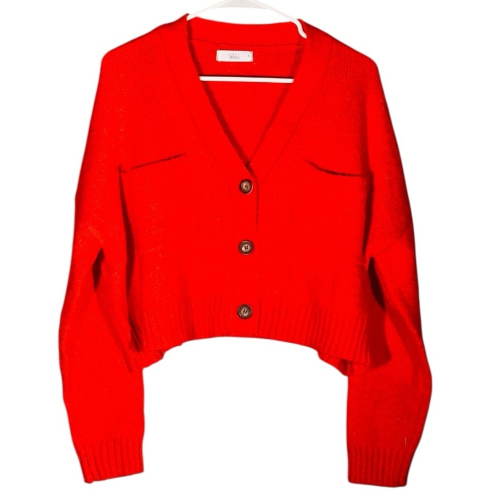 TALULAH Red Button Front V-Neck Cropped Cardigan Size Small 📦